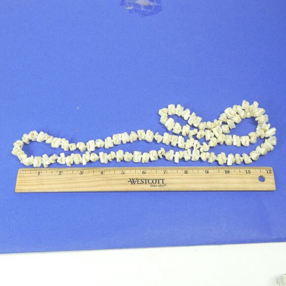 Mother of Pearl Shell Chip Necklace Large Chunky 38” Strand Natural MoP Vintage - Picture 3 of 5